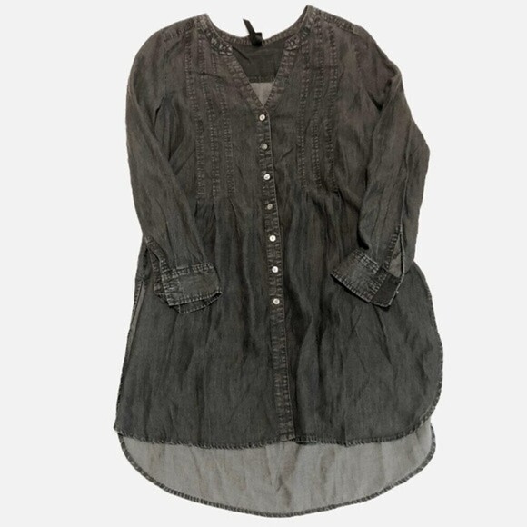 Liverpool Black Chambray High Low Tunic Top Boho Vibes Small Long Sleeve New - Picture 1 of 9